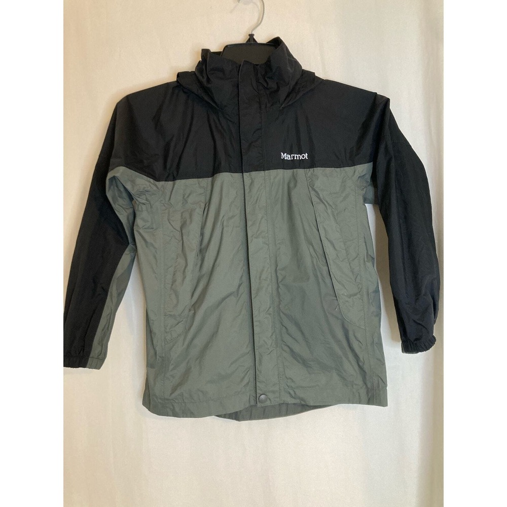 Marmot CC440 Youth Boys Girls Hooded Rain Jacket Coat Size M Medium‎ Gray Black